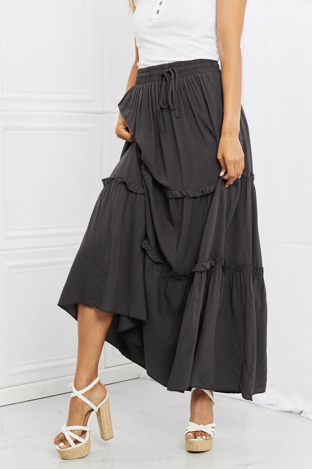 The Adilee Ruffle Skirt - Charcoal