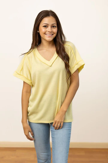 The Lucy Waffle Knit Top - Yellow