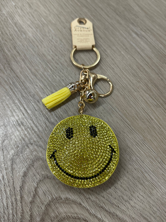 Yellow Smiley Face Crystal Puffy Keychain Purse Charm