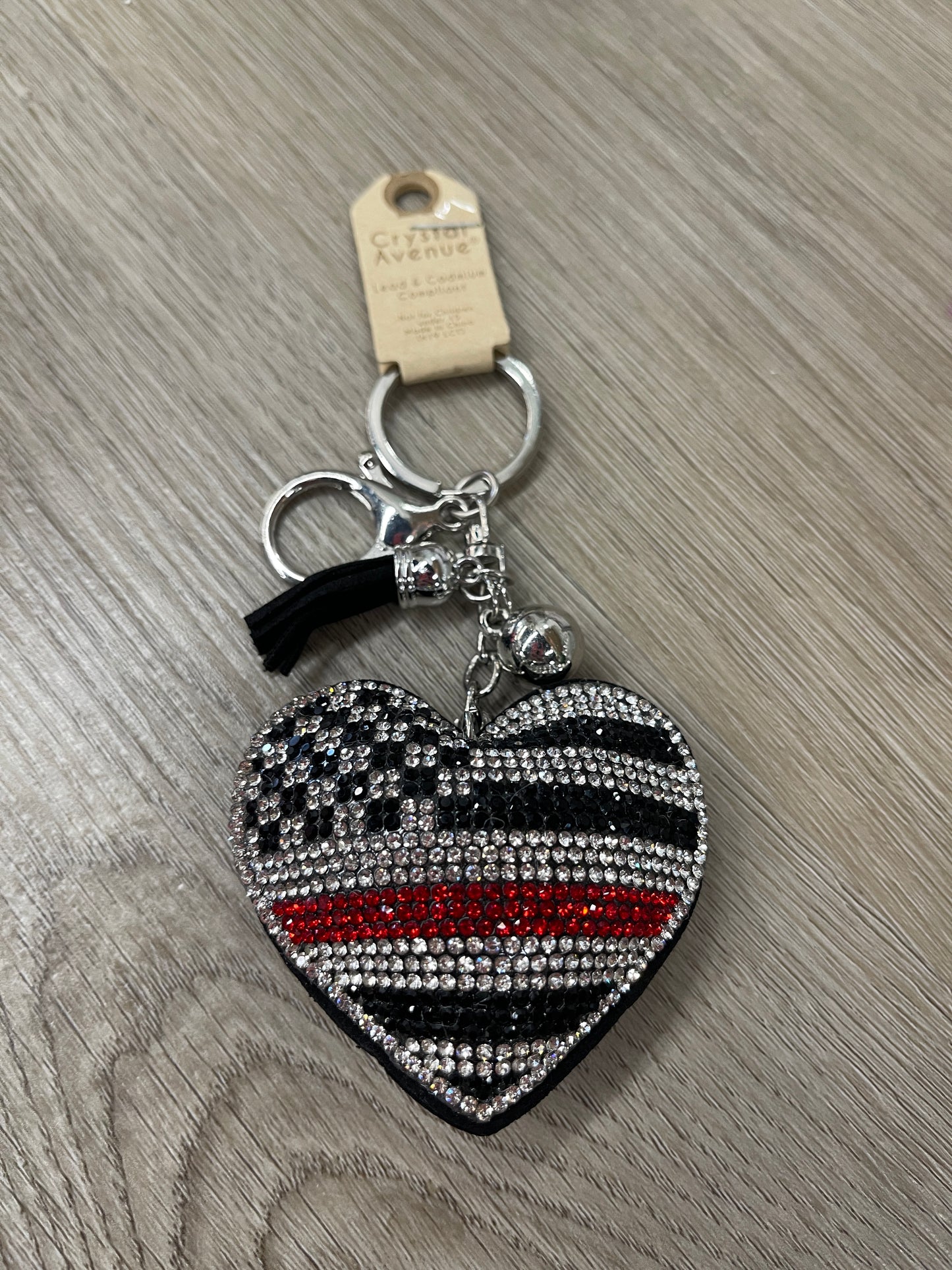 Redline Heart Crystal Puffy Keychain Purse Charm