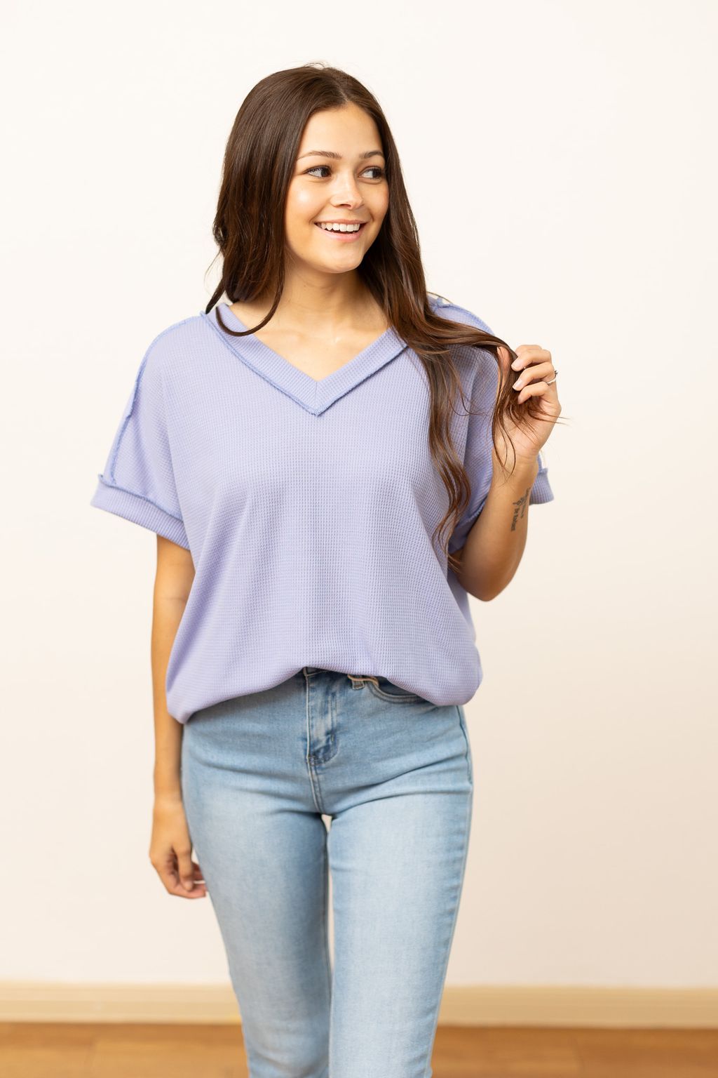 The Lucy Waffle Knit Top - Lilac