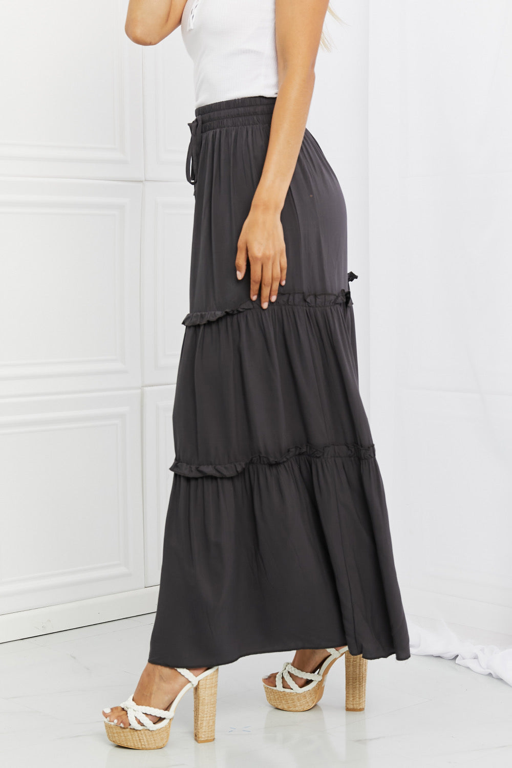 The Adilee Ruffle Skirt - Charcoal