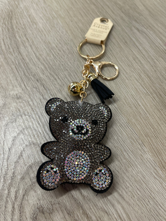 Black Diamond Crystal Teddy Bear Puffy Keychain Purse Charm