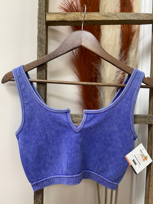 The Logan Washed Ribbed Tank Top - Electric Violet
