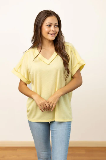 The Lucy Waffle Knit Top - Yellow