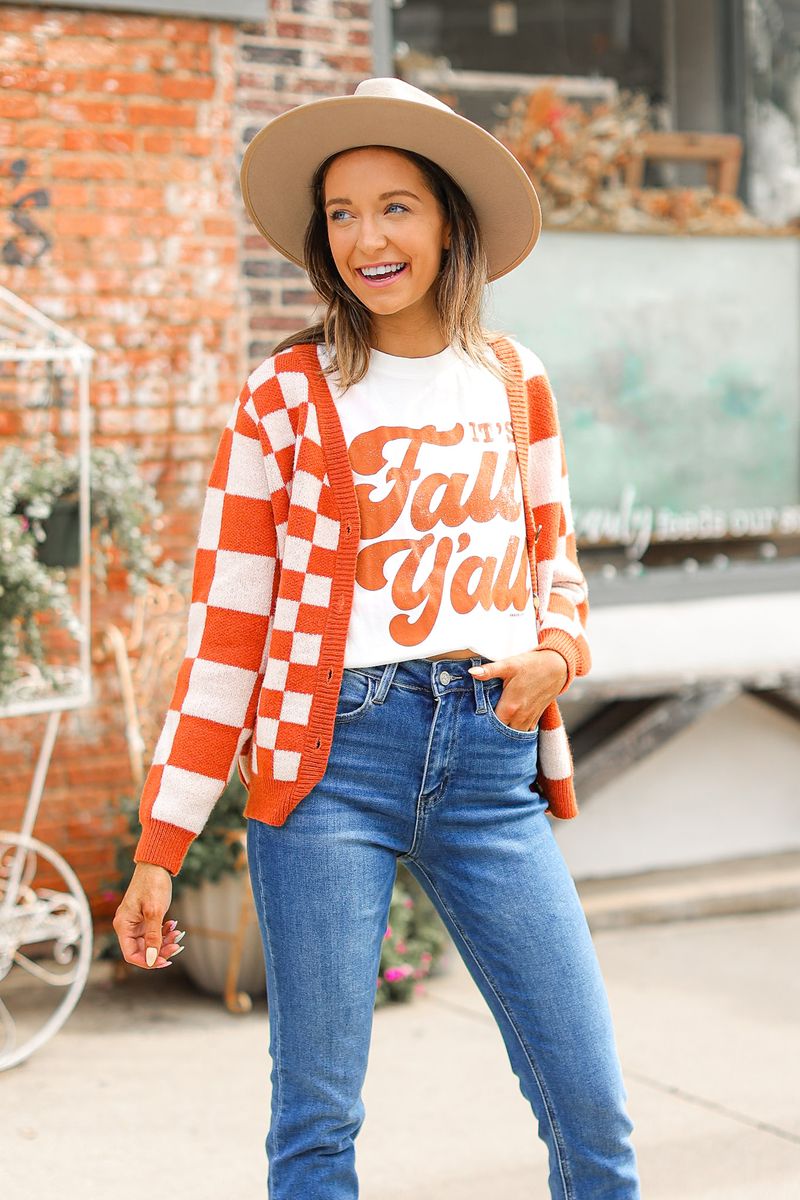 The Ophelia Orange Checkered Cardigan