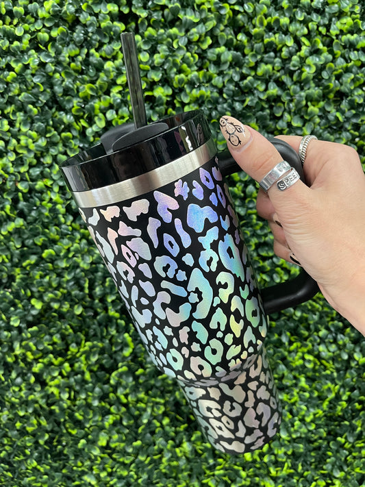 The Stanleigh 40oz Tumbler Cup - Holographic Black Leopard