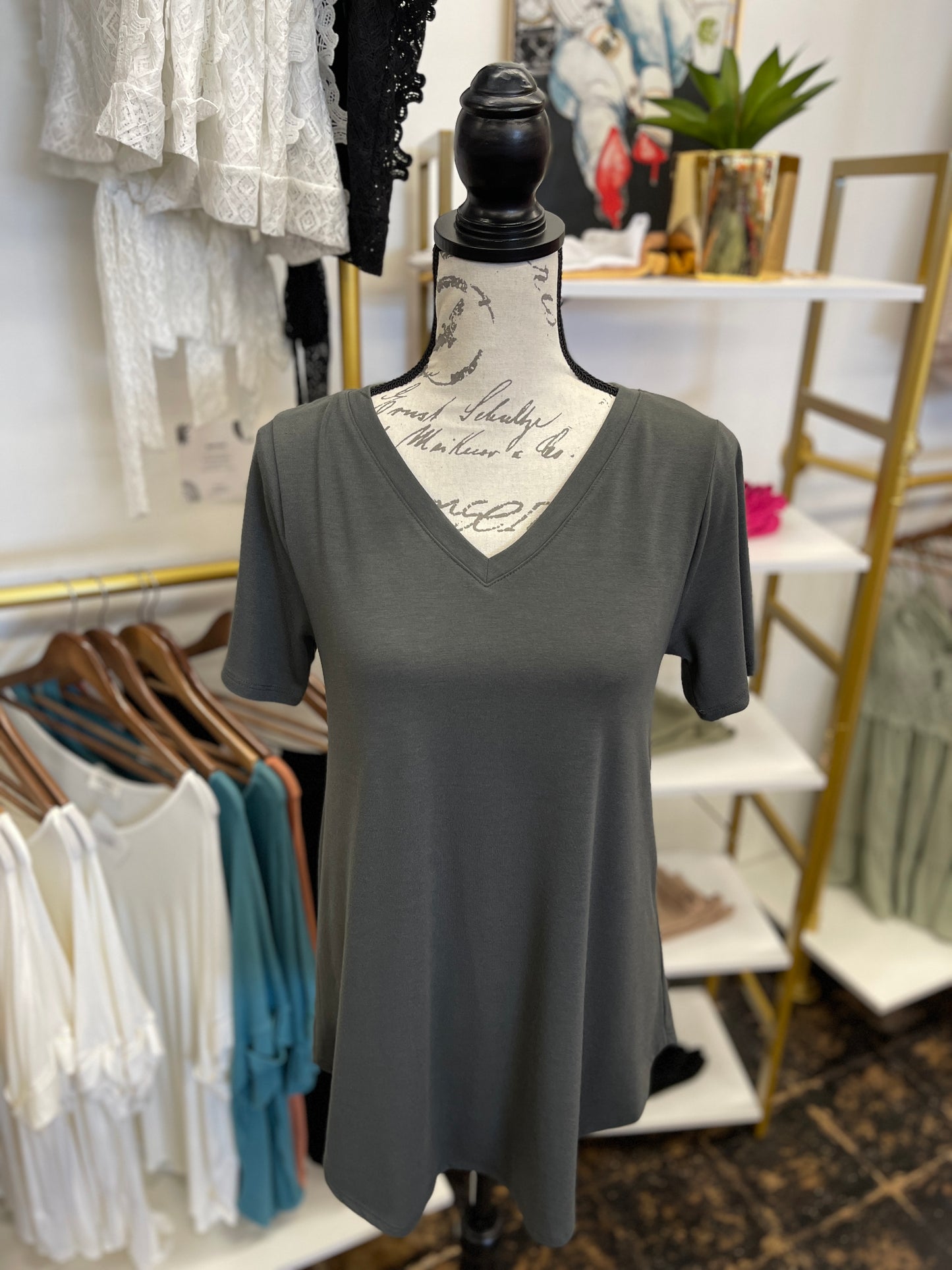 The Celeste V-Neck Top - Ash