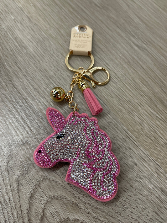 Pink Unicorn Rhinestone Puffy Keychain Purse Charm