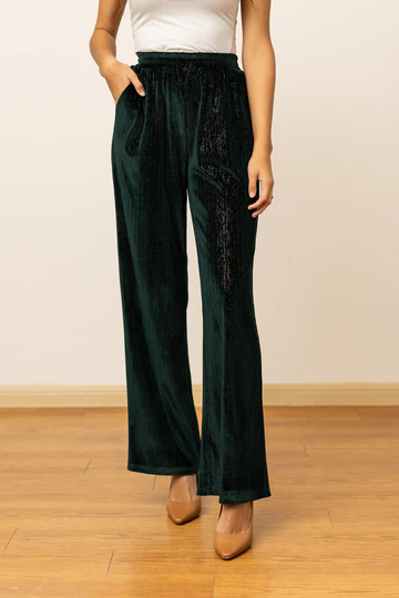 Forest Green Velvet Straight Leg Pants