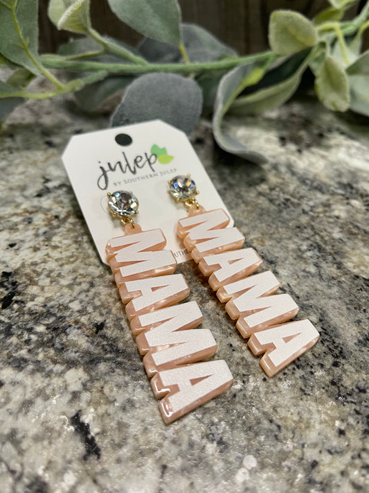 Mama Stud Earrings - Peach/Rhinestones