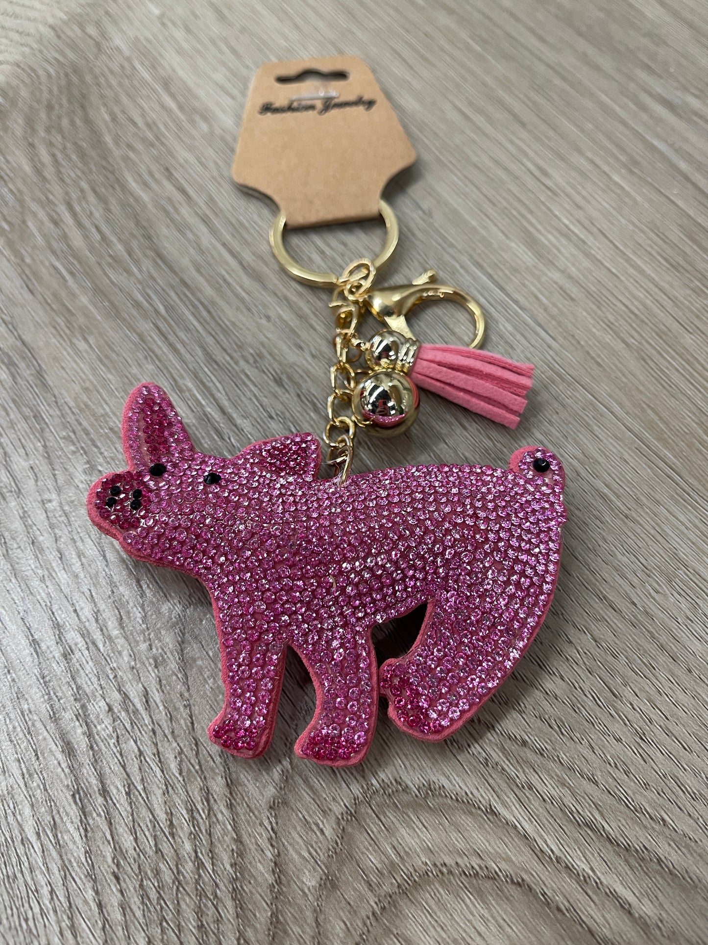 Pink Crystal Pig Puffy Keychain Purse Charm
