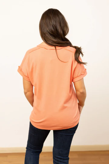 The Lucy Waffle Knit Top - Coral