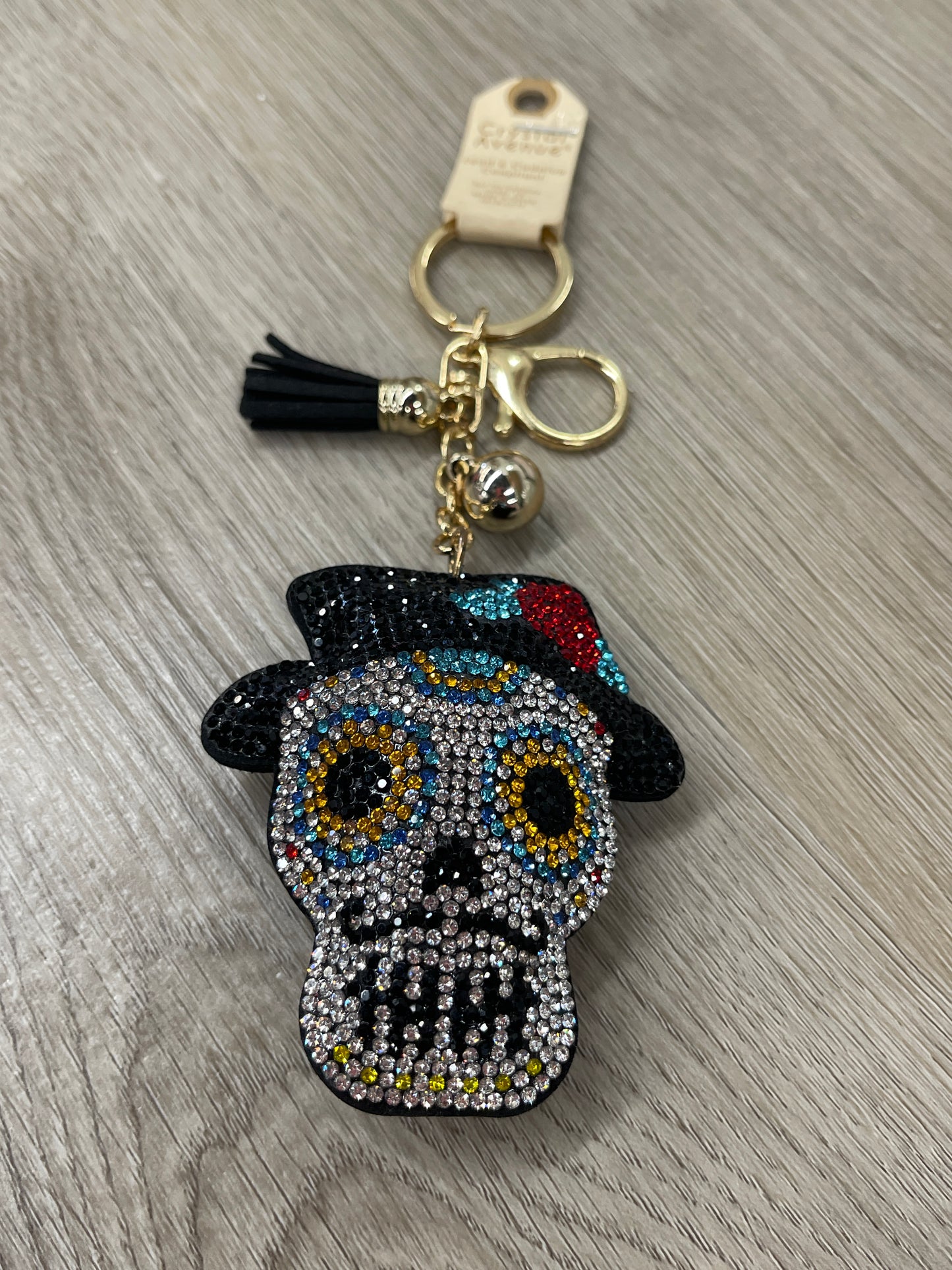 Mr Sugar Skull Crystal Puffy Keychain Purse Charm