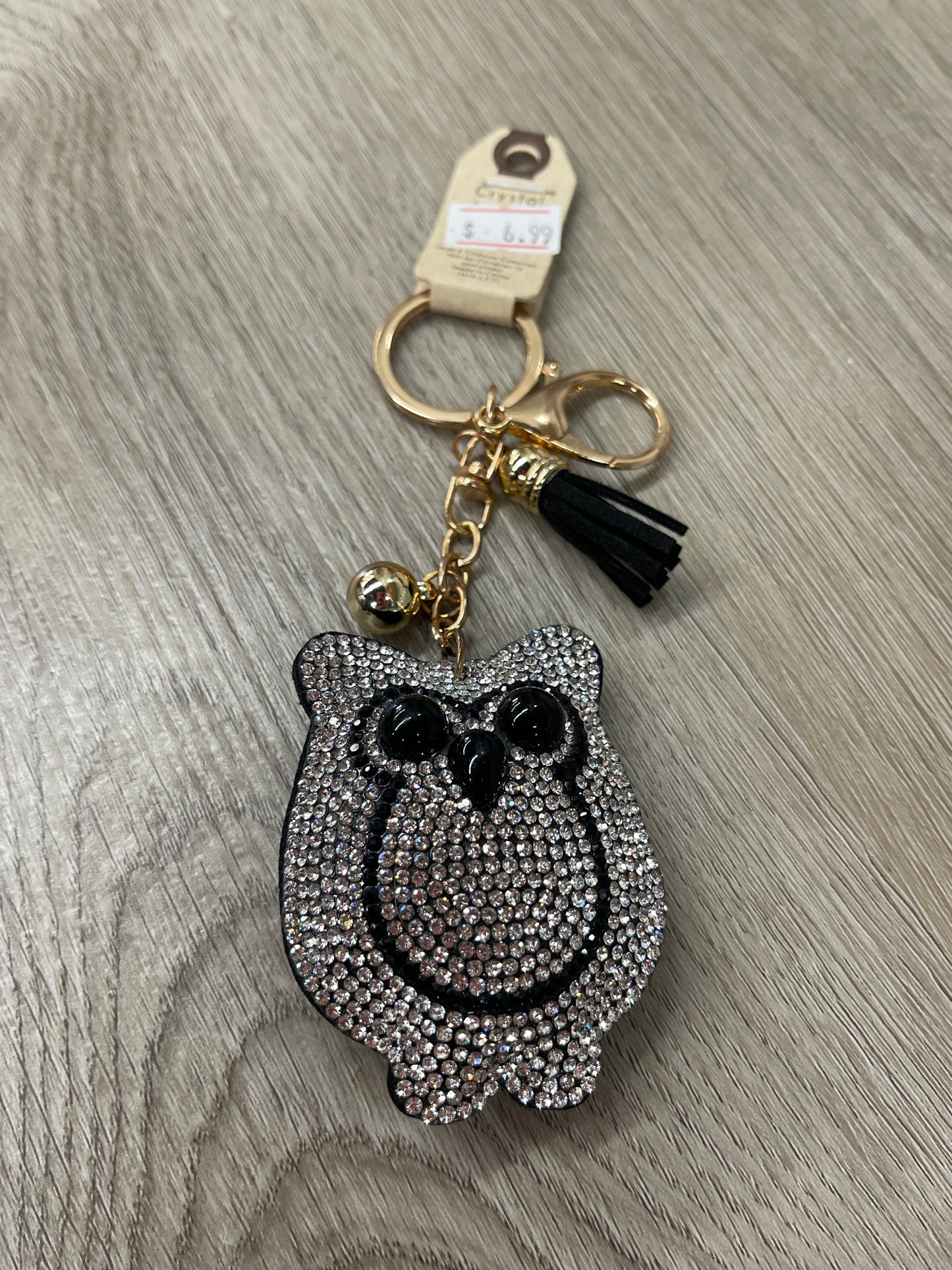 Silver Owl Crystal Puffy Keychain Purse Charm