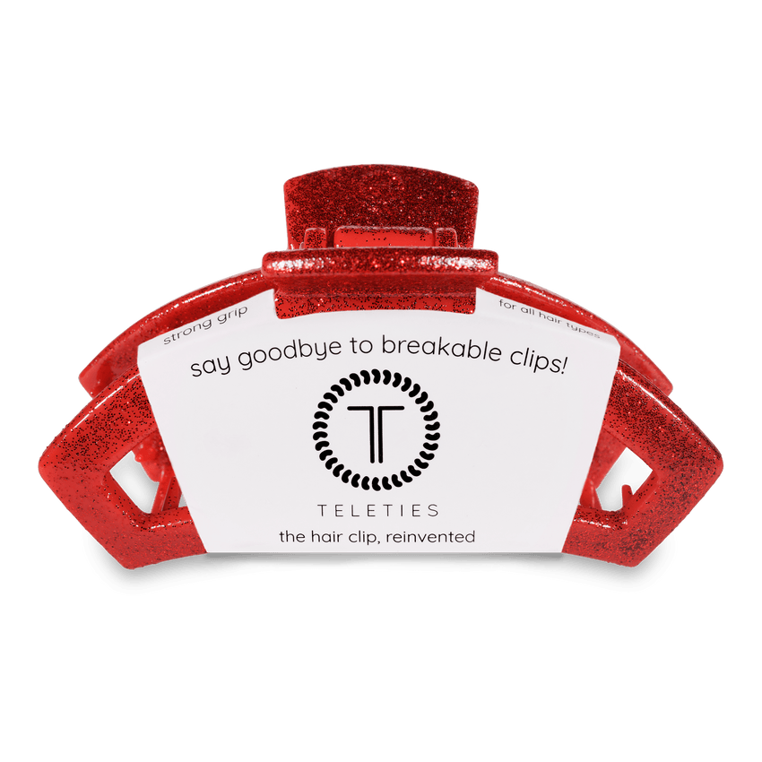 TELETIES - Open Medium Hair Clip - Red Glitter