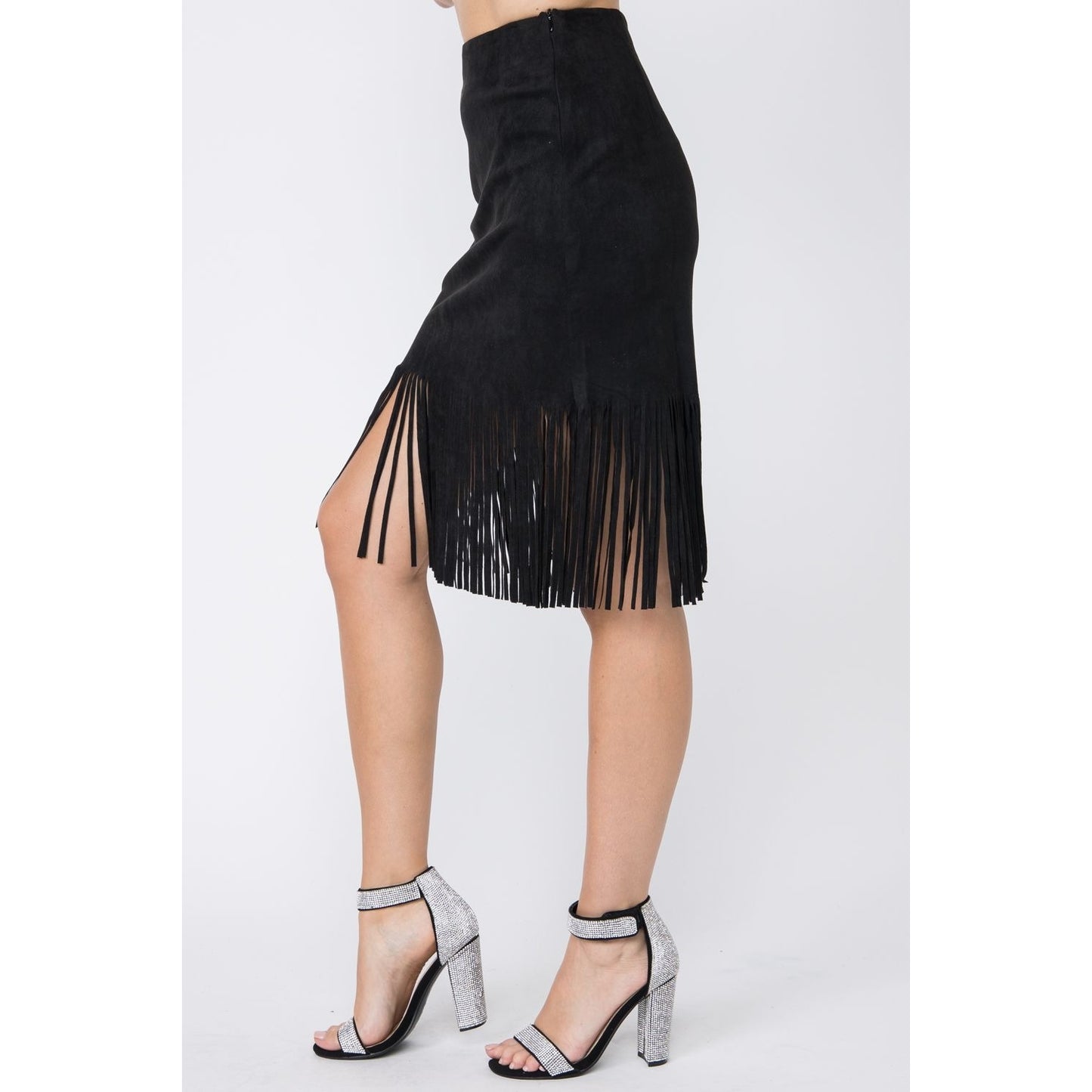 Honky Tonk Angel Black Suede Fringe Skirt