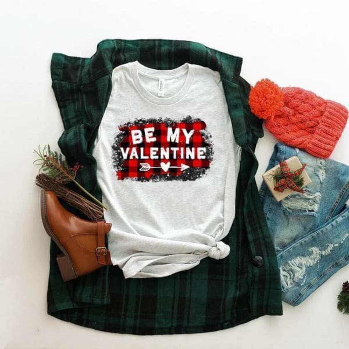 PREORDER - Be My Valentine Buffalo Plaid Boutique Soft Tee