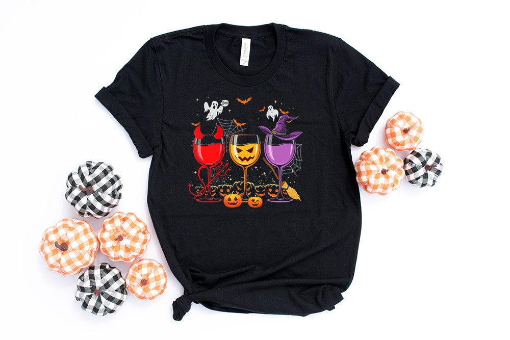 PREORDER-Halloween Wine Glasses SS Boutique Soft Tee