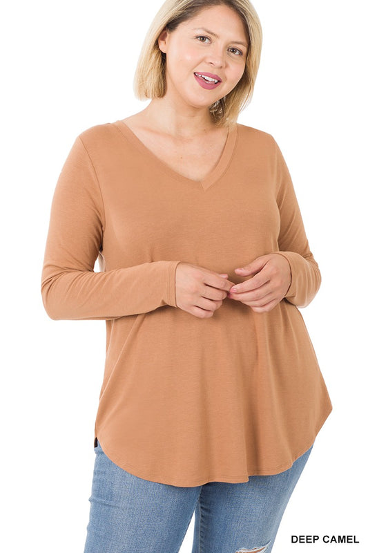 Curvy The Giada V-Neck Top - Camel