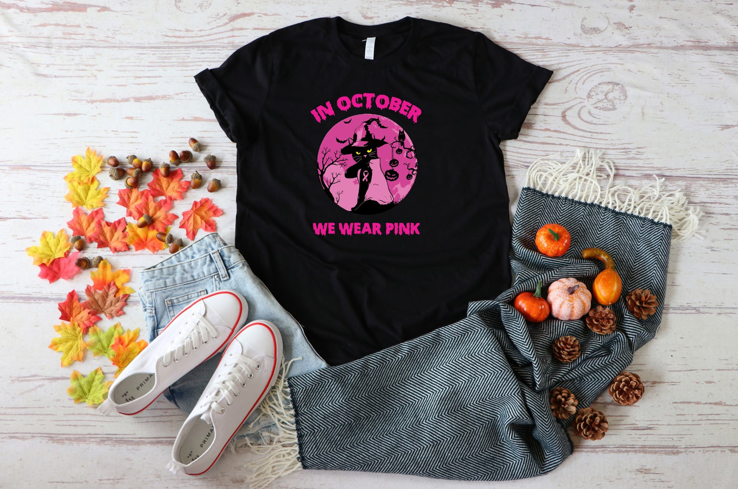 PREORDER - Halloween Cat We Wear Pink Breast Cancer Awareness Boutique Soft Tee