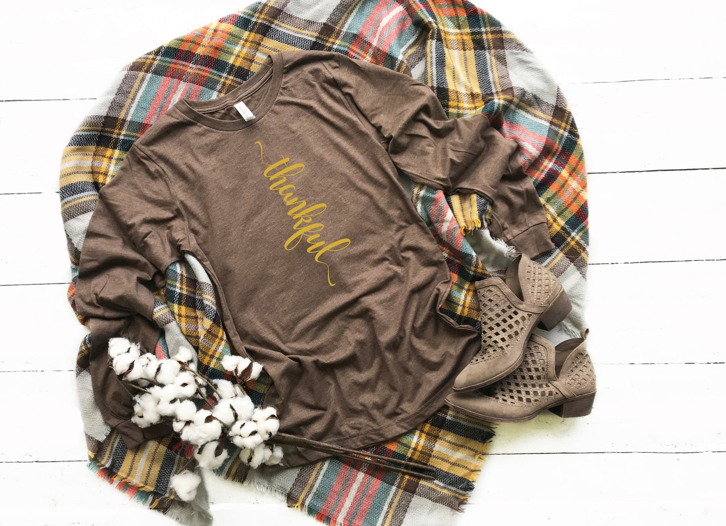 PREORDER - Thankful Vertical Long Sleeve Fall Boutique Soft Tee