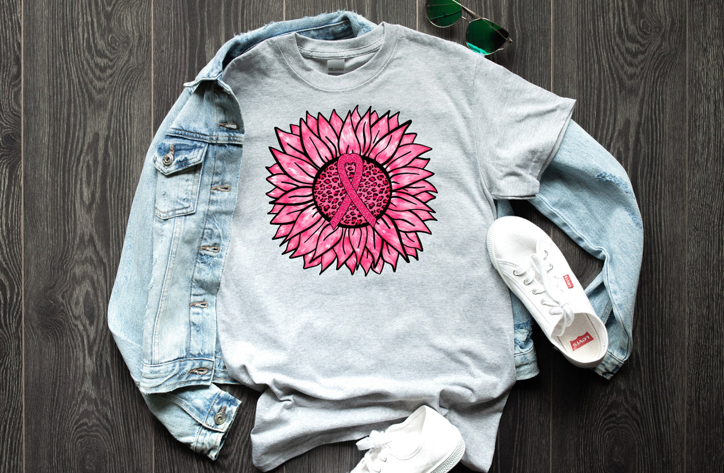 PREORDER - Pink Sunflower Breast Cancer Awareness Boutique Tee