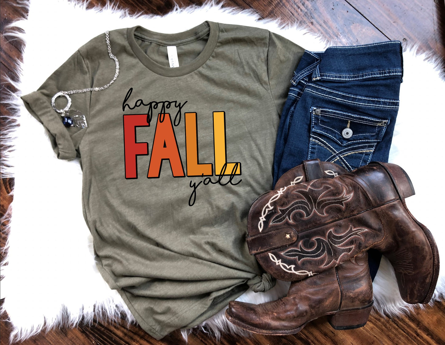 PREORDER - Happy Fall Y'all (Autumn Colored Letters) Boutique Soft Tee