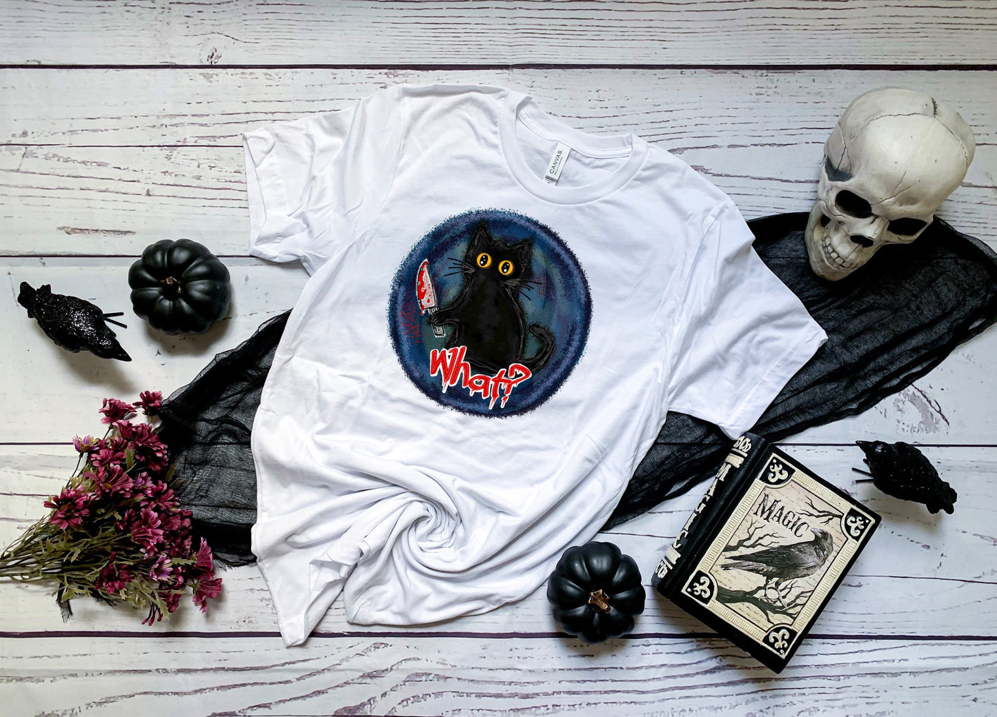 PREORDER- What? Halloween Black Cat Boutique Soft Tee
