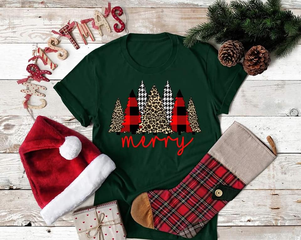 PREORDER - Leopard Red Plaid Christmas Trees Tee