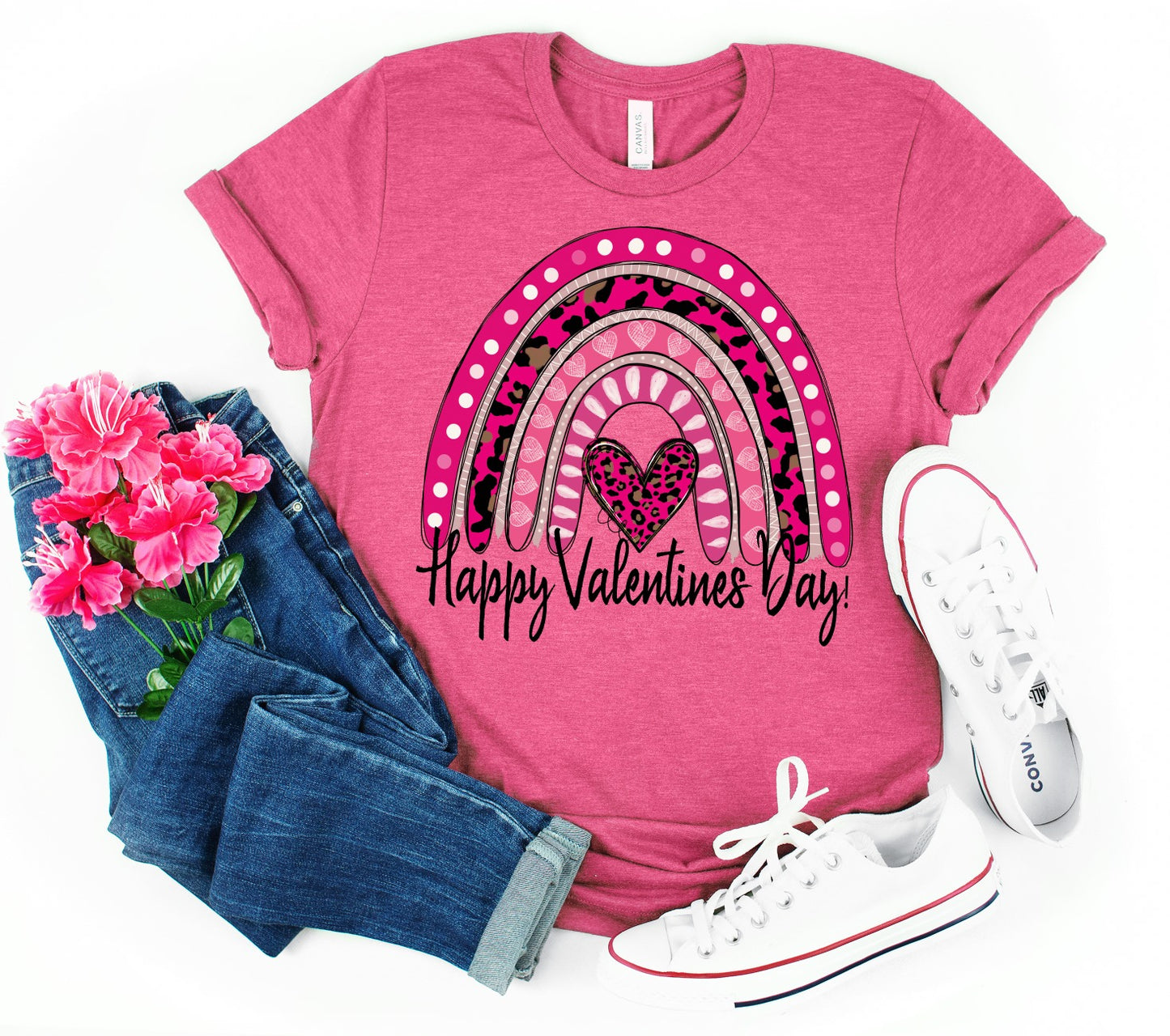 PREORDER - Happy Valentines Day Rainbow Heart Boutique Soft Tee