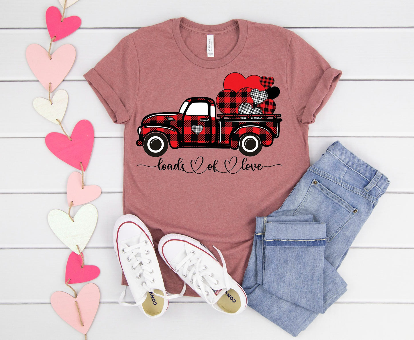 PREORDER - Loads of Love Plaid Truck Valentine's Boutique Soft Tee