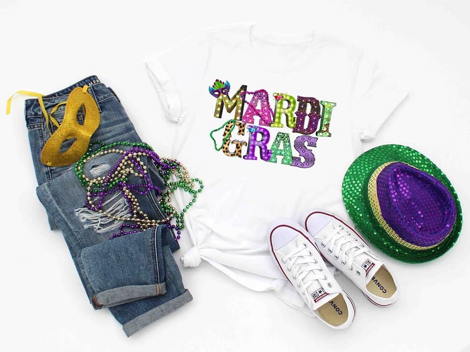 PREORDER - Mardi Gras Marque Letters Boutique Soft Tee