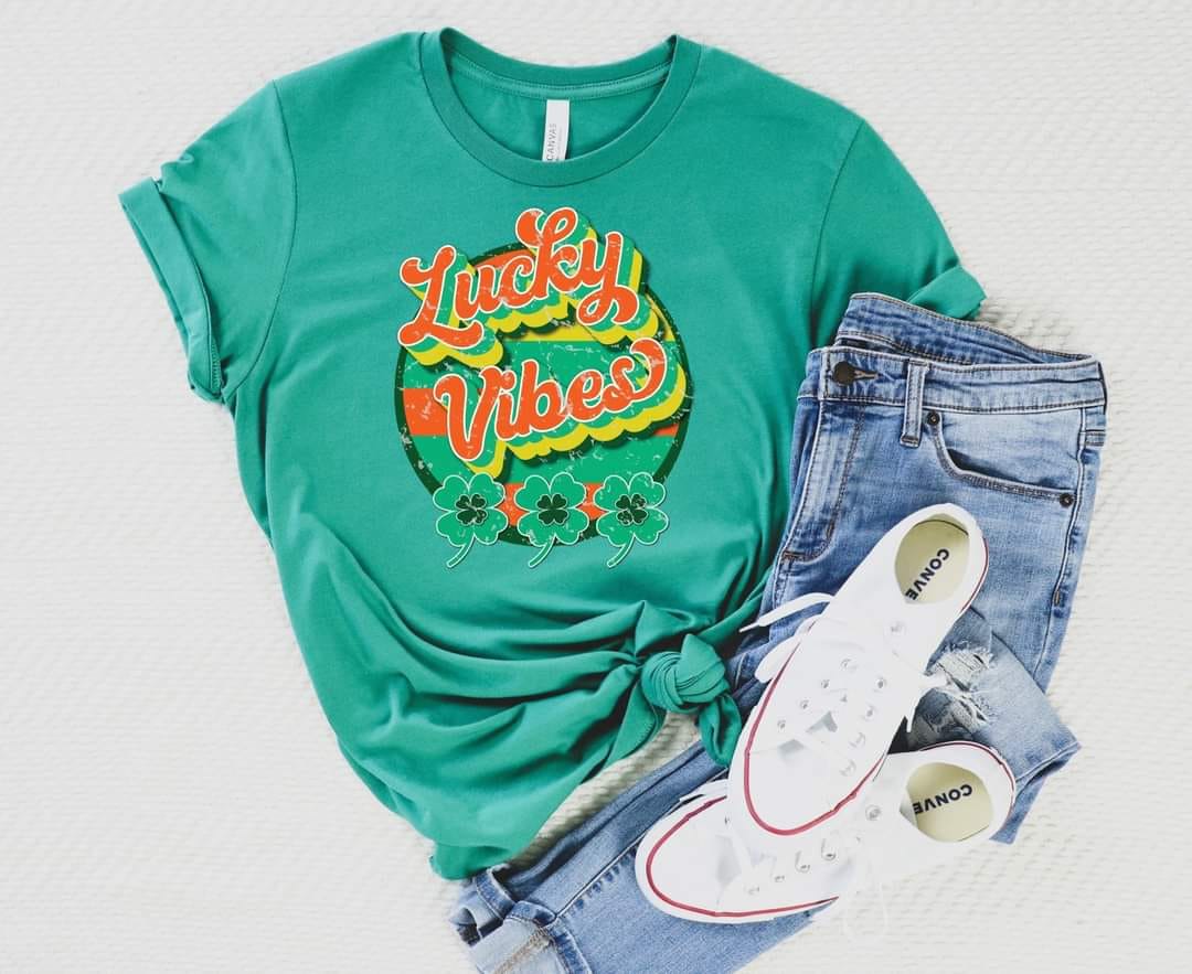PREORDER - Retro Style Lucky Vibes St Patricks Day Boutique Soft Tee