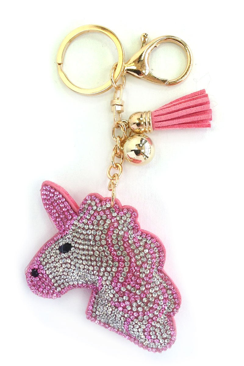 Pink Unicorn Rhinestone Puffy Keychain Purse Charm