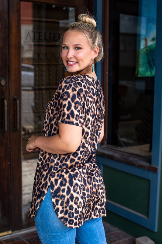 The Kristi Caged Neck Top - Leopard