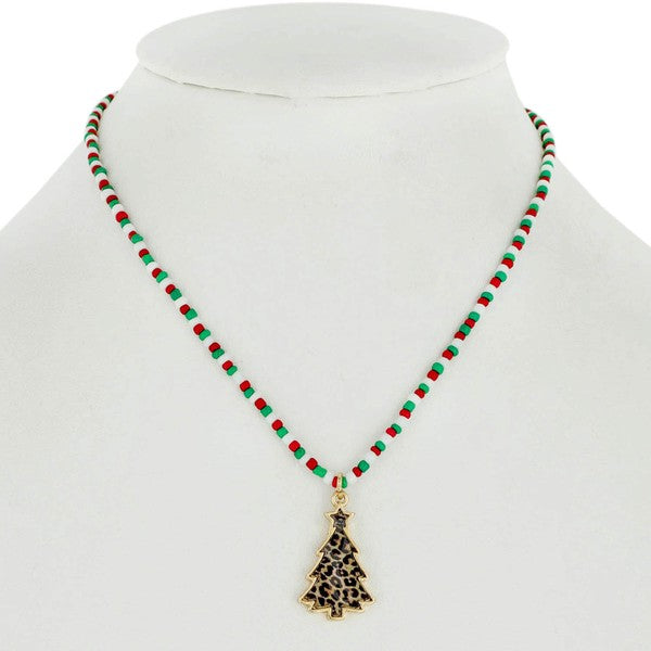 The Noella 16" Necklace - Leopard Christmas Tree