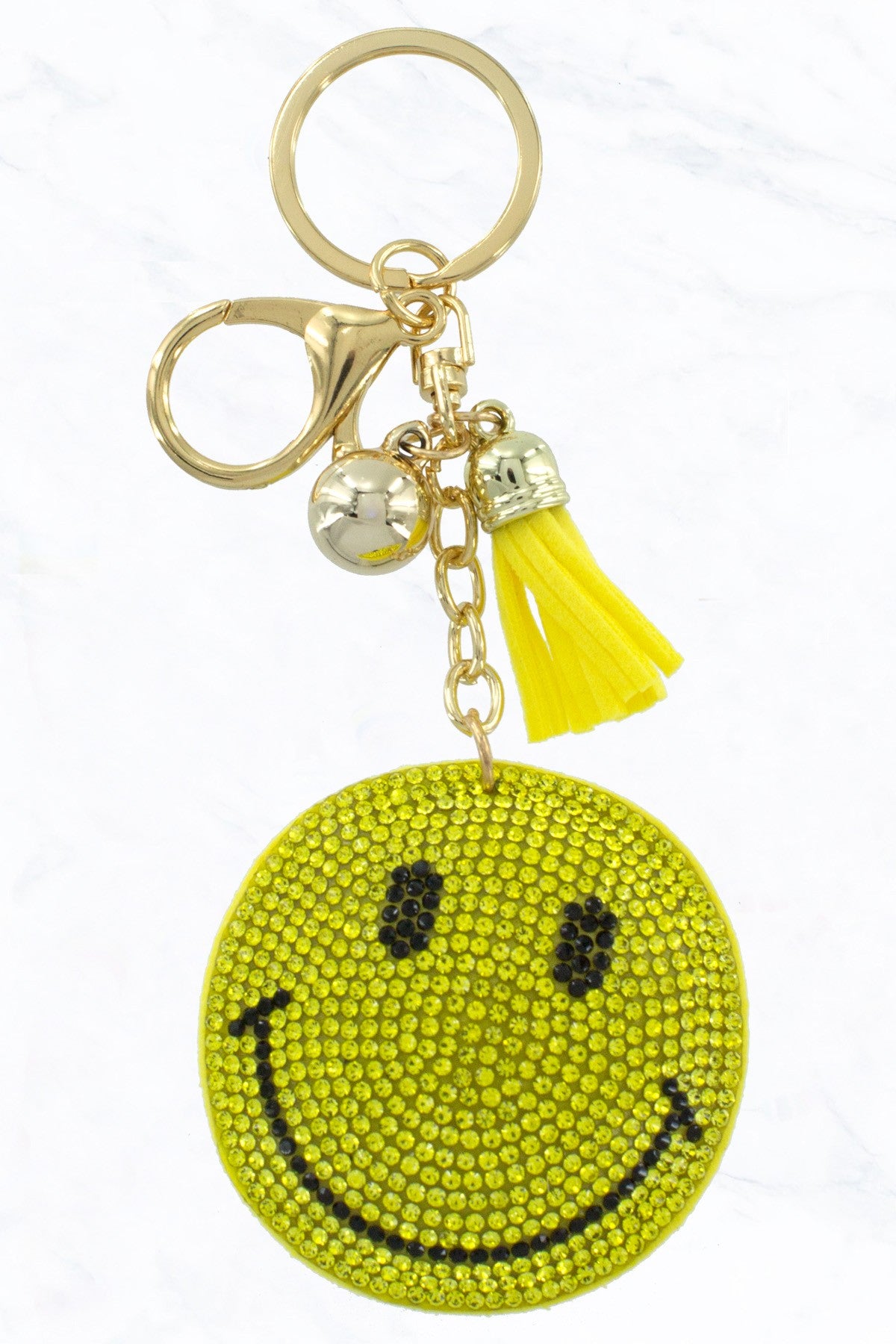 Yellow Smiley Face Crystal Puffy Keychain Purse Charm