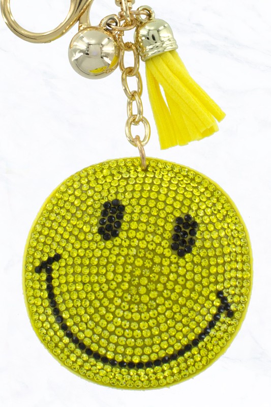 Yellow Smiley Face Crystal Puffy Keychain Purse Charm