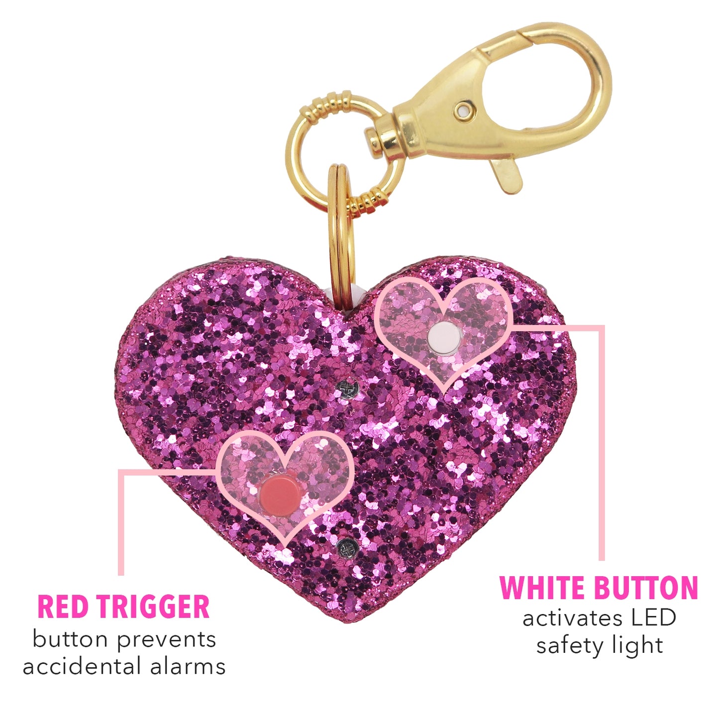 Blingsting Ahh!-larm Personal Safety Alarm Heart Keychain - Pink Glitter