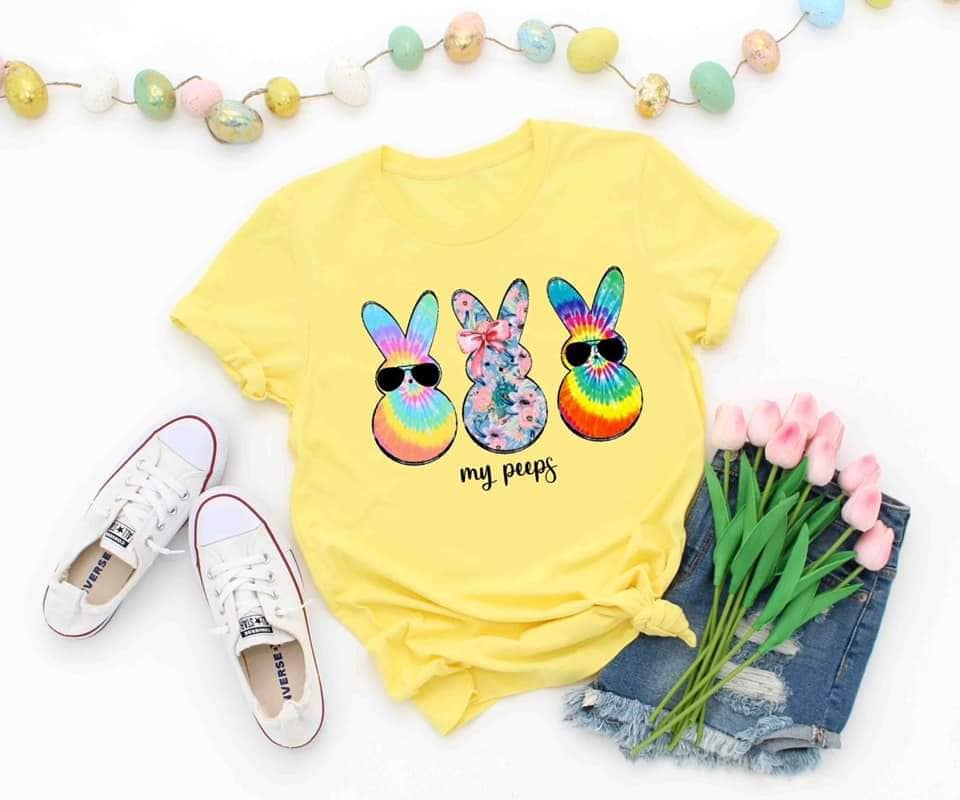 PREORDER - My Peeps Tie Dye & Floral Easter Bunnies Soft Boutique Tee