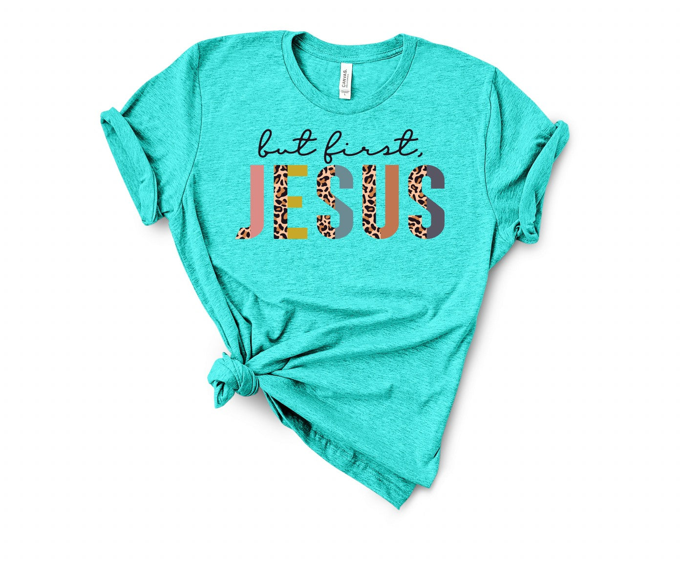 PREORDER - But First Jesus Leopard Inspirational Soft Boutique Tee