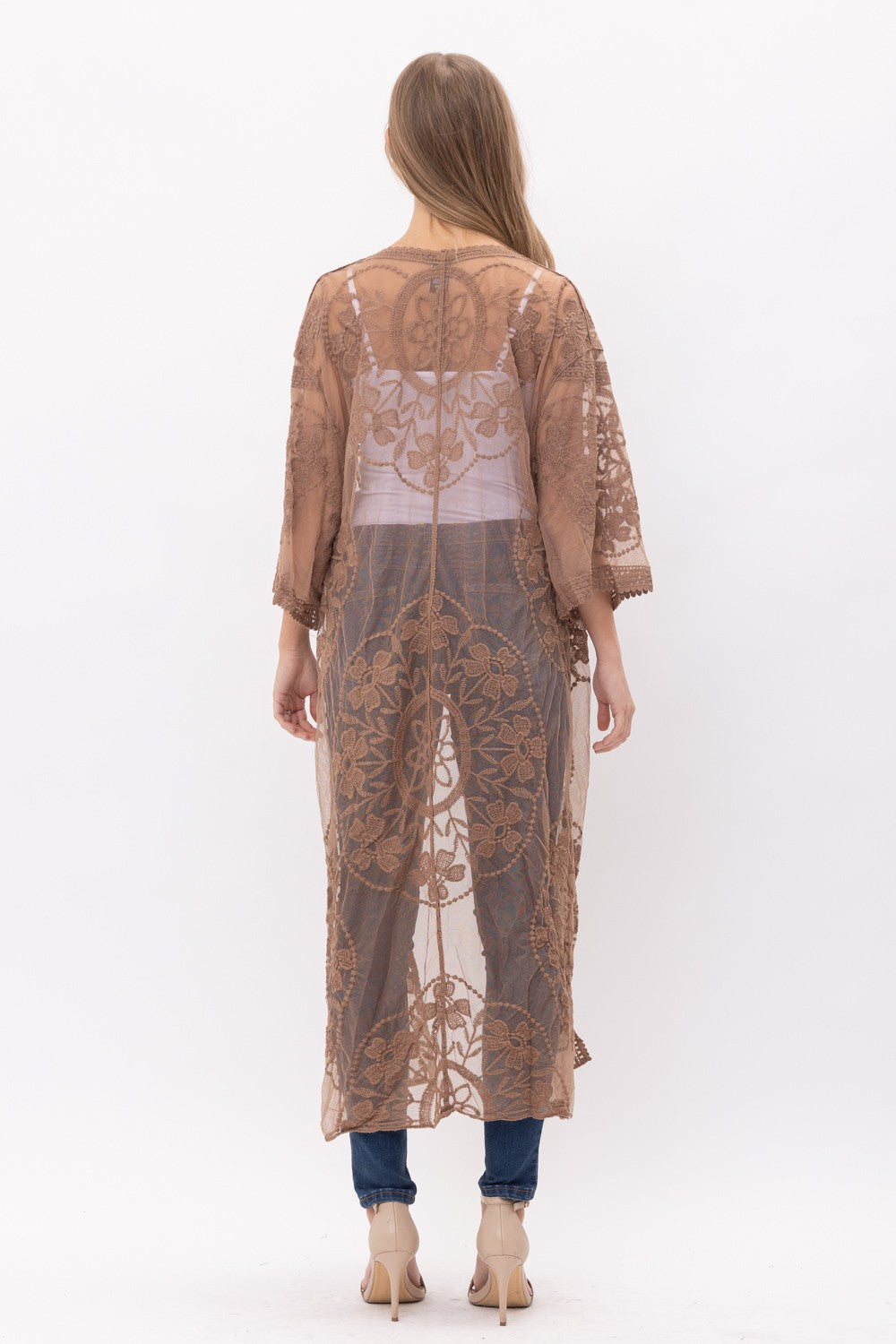 The Anika Embroidered Bohemian Lace Duster Kimono - Mocha