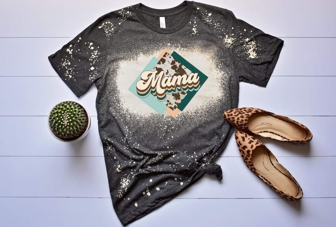PREORDER - Retro Mama Cow Print Bleached Soft Boutique Tee