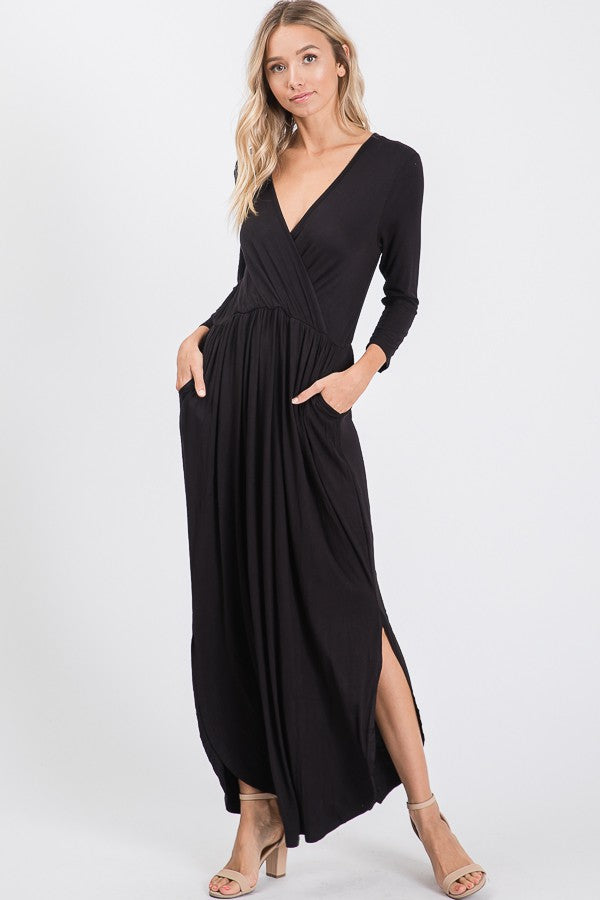 The Ivey Black Surplice Wrap Dress