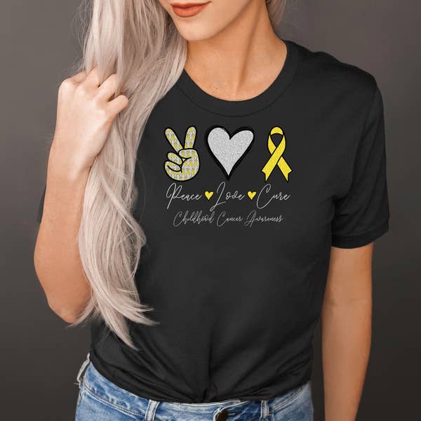 PREORDER-Peace Love Cure Childhood Cancer SS Boutique Soft Tee (Black)