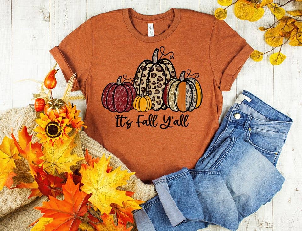 PREORDER - It's Fall Y'all Leopard Pumpkins Boutique Soft Tee