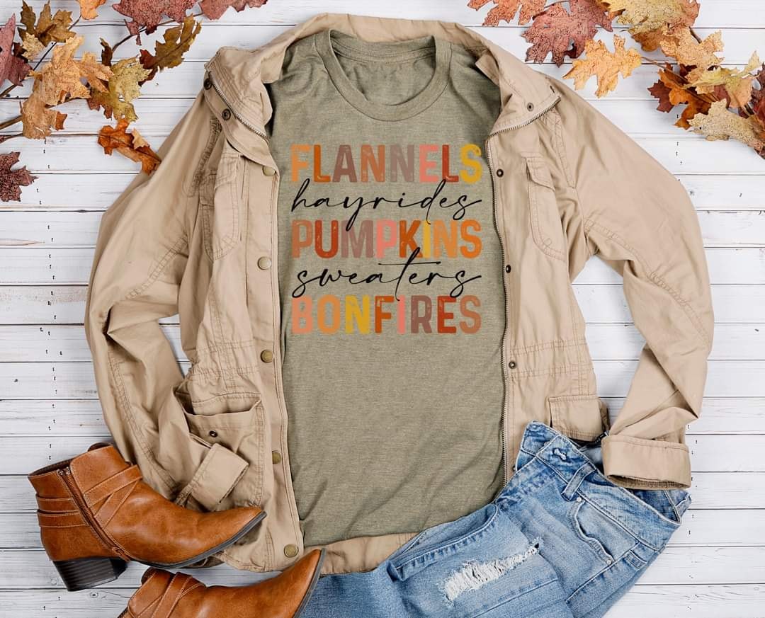 PREORDER - Flannels Pumpkins Bonfires Soft Boutique Tee
