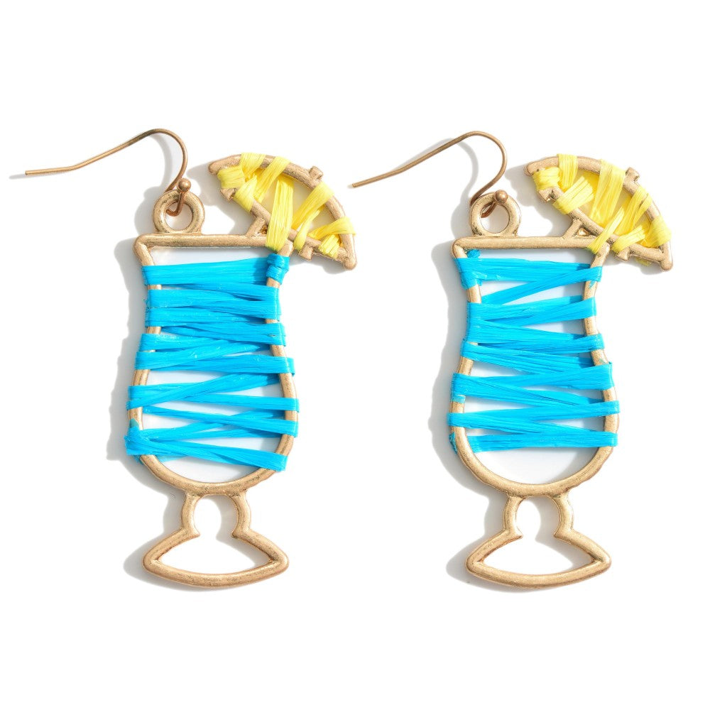The Tropical Drink Raffia Wrapped Statement Earrings - Blue
