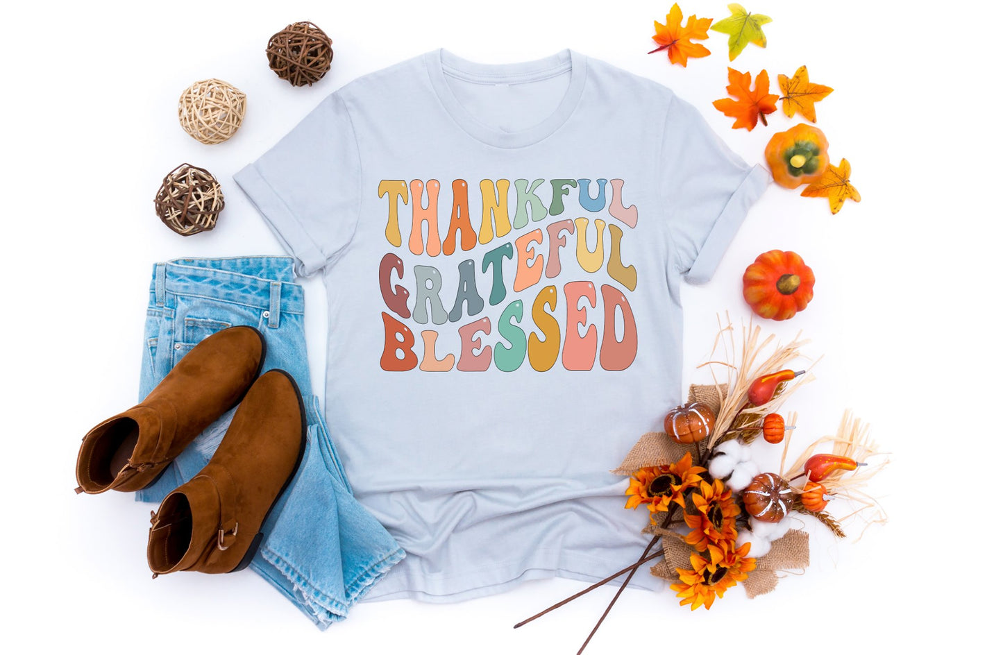 PREORDER - Thankful Grateful Blessed Balloon Font Soft Boutique Tee